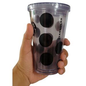 Starbucks Coffee Cup Travel Tumbler 2014 Black Dot Cold 16 oz Grande ACRYLIC